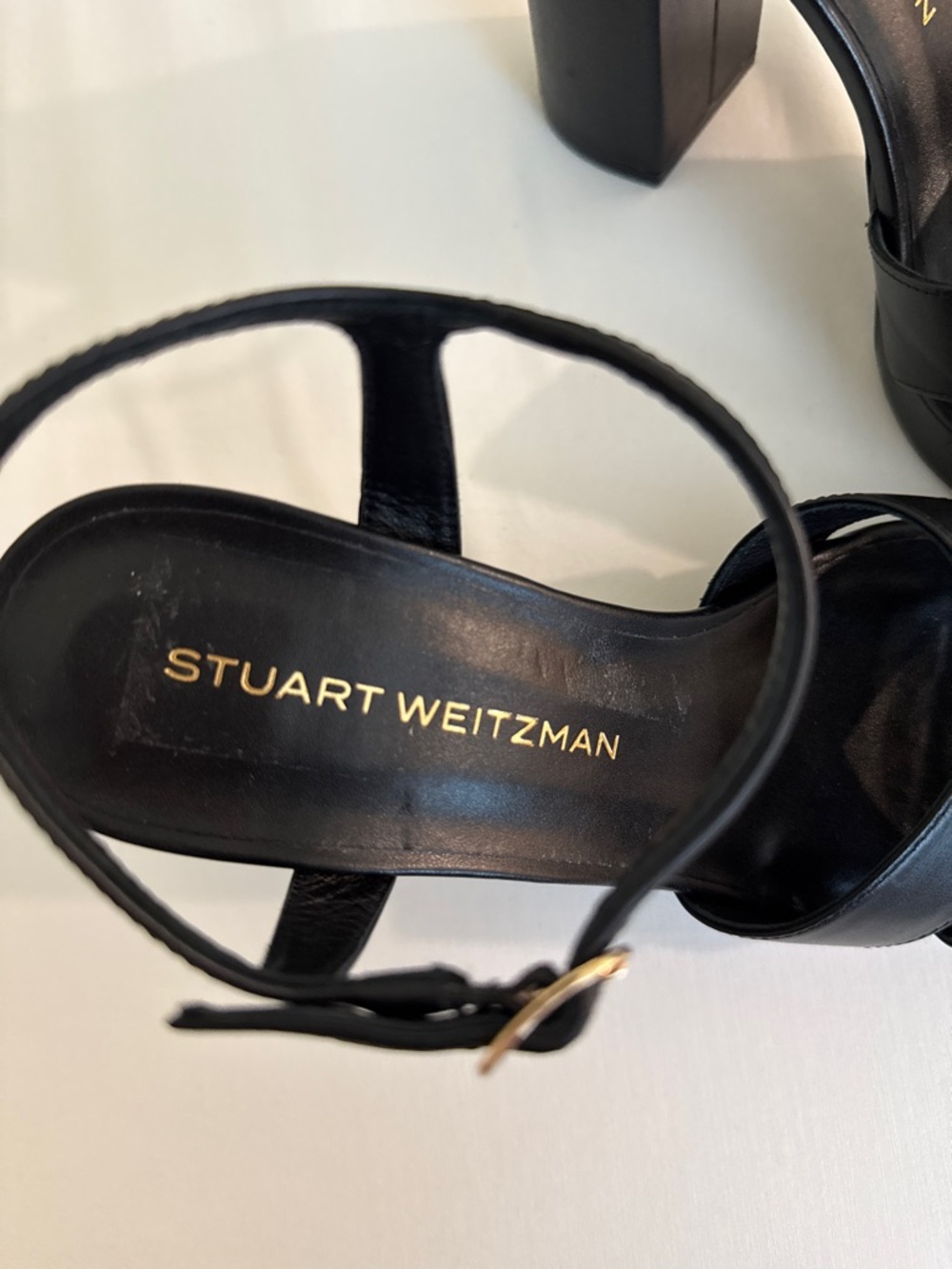 Stuart Weitzman Dayna Black Leather Platform Sandals size size 8.5 - Picture 6 of 13